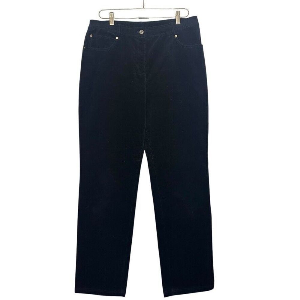 St John Sport Womens Black Corduroy High Rise Straight Leg Pants Size 12 SJ Logo